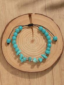 1pc Men's Adjustable Asymmetrical Turquoise Beaded Bracelet, Casual Fashion Wrist Chain Jewelry For Daily Wear - Multicolor - View 2