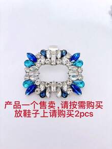 1pc Classic Multiple Options Elegant Crystal Shoe Clip, Rhinestone Metal Detachable Shoe Accessory, Suitable For Bridal Heels And Other Dress Shoes - Blue and White - View 4