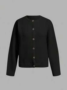 2026 Spring New Black Short Cardigan With Button, Slimming And Versatile - Black - View 3