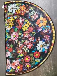 1pc Vibrant Floral Welcome Mat - Colorful Stained Glass Style, Washable Lightweight Polyester, Semi-Circle, Ideal For Entryway, Bedroom, Living Room, Laundry Room And Patio Decor, Home Decorative Rug, Graduation Ceremony And Perfect Gift, Entrance Mat | Vibrant Welcome Mat | Washable Mat - Multicolor - View 10