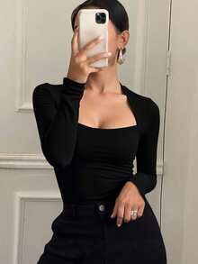Livesso Áo thun dài tay cổ thiên nga dành cho nữ, Quần áo mùa thu - màu đen - Xem 5