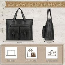 Portafolio para Hombre de 15. 6 Pulgadas, Maletín de Laptop de Piel PU, Grande Capacidad, Impermeable, Ideal para Trabajo, Negocios y Viajes - Negro - Ver 6