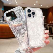 Sexy White Lace Pattern Transparent Phone Case, Compatible With 17/16/15/14/13/12/11 Pro Max/17/Air/7/8 Plus/X/XS Max/XR/16e/SE 2022, Shock-Absorbing Soft Shell - White - View 6