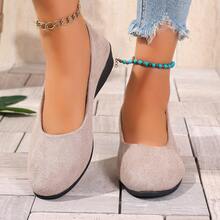 European And American Style Wedge Flats, Suede Pointed Toe Shoes, Suitable For Daily Walking, 2026 New Launch, Casual Commute Versatile Slip On Shoes - 米色 - 查看 5