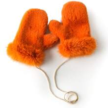 Furry Gloves Winter Korean Version Cute Versatile Plush Warm Gloves Solid Color Mink Fur Mittens - 橘色 - 查看 12