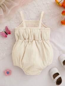 Summer New Baby Girls Knitted Embroidered Floral Romper, Sweet & Cute, Suitable As Birthday Gift Or Everyday Outdoor Wear - Apricot - View 2