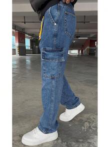 男士休闲百搭纯色牛仔裤 - 淺藍色 - 查看 3