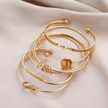 5pcs Asymmetrical Geometric Layered Bangle Bracelet Set, Exaggerated Design Jewelry For Women - Gold 5pcs - View 4