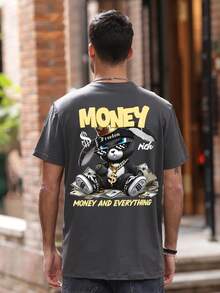 K-GLORY Streetwear! Men's Wealth Rabbit Design Printed Short Sleeve T-Shirt - Dark Grey - View 3