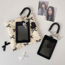 Fashion PU Leather Card Holder Double Card Slot With Lanyard Idol Photos Protective Cover Simple ID Card Holder
