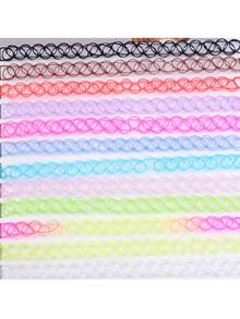 12pcs Plastic Elastic Fishing Line Tattoo Choker Necklace Gothic Punk Style Necklace Set For Men - Multicolor - View 2