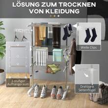 HOMCOM Mobile Clothes Drying Rack, Foldable, 3 Tiers With Wheels, 80-142 X 55 X 152 Cm, Ideal For Space-Saving Drying