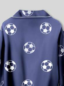 两件套男童蓝色足球印花长袖睡衣套装