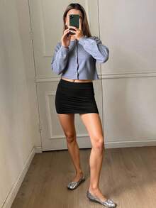Livesso Women's Summer Super Short Elastic Fitted Leggings Patchwork Sexy Mini Skirt - Black - View 5