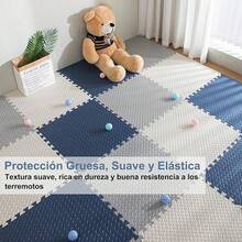 Tapete para Ejercicio, tapete para, Piso para Gym para de Espuma EVA, Tapete Foamy con 3 Colores para Yoga, Gym y Hogar (30 * 30 * 1CM) Noóxico, Antideslizante - ‎Azul+Blanco+Gris - Ver 7