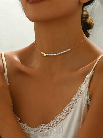 1件装 时尚简约透明亚克力珍珠不对称项链（女士款）