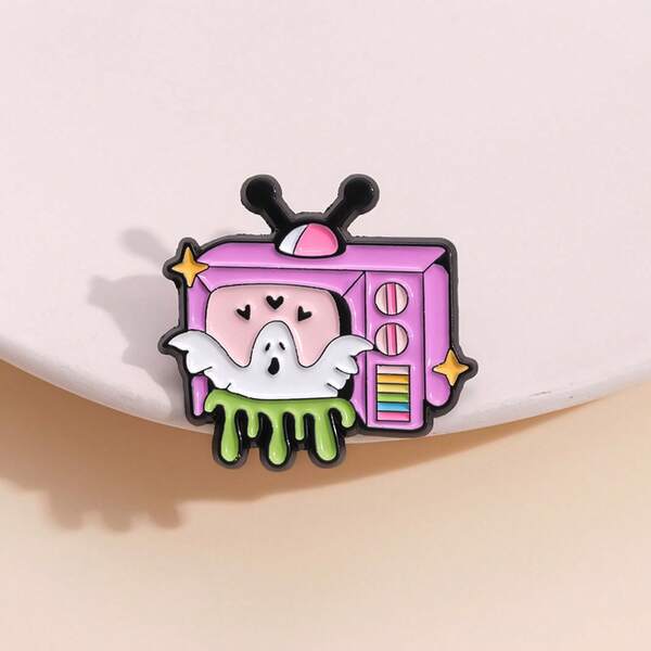Pink Brooch Metal Badge Clothing Accessories White Ghost TV Design Lapel Pin