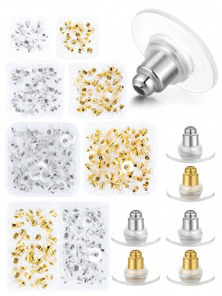 20/50/100pcs Bullet-Shaped Earring Backs, Bullet Clutch Earring Backs For Studs With Pad Rubber Earring Stoppers Pierced Safety Earring Pin Backs DIY Jewelry Making Supplies