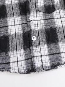 Young Boy Casual Plaid Print Patchwork Button Hooded Shirt And Sweatpants Set