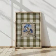 1/2件套无框蓝色亚麻花卉印花鼠尾草绿格子墙饰亚麻植物海报田园风植物艺术乡村农舍风格宿舍房间装饰卧室墙饰复古花卉印花乔迁礼物无框植物艺术套装美学房间装饰 - 彩色 - 查看 2