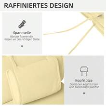 Outsunny Reclining Garden Chair With Headrest, Polyester Fiber Cotton Cream White 198x53x5cm On Site
