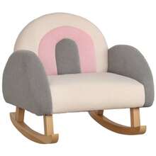 HOMCOM Rocking Chair For Toddlers, Cute Design, Faux Leather, Eucalyptus Wood, 50 X 45 X 44cm, Grey+Pink+Cream On Site - 1 - View 2