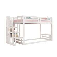 Children's Bed 90*200cm, Low Bunk Bed With Ladder, Solid Wood Bed Frame With Slatted Sides, White - White + Solid Wood - View 11
