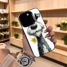 Cubierta de teléfono con diseño de perro blanco y negro con flor amarilla funda protectora elegante y divertida para uso diario en floristerías y salidas urbanas Aplicable a los teléfonos de la serie Apple y Galaxy - Negro - Ver 4