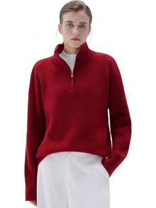 Women Cashmere Oversized Quarter Zip Pullover Sweater Long Sleeve Collared Ribbed Knit Jumper Tops, 2025 Style - trắng - Xem 7