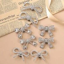 2pcs Shiny Silver Butterfly Shoe Clips, Metallic Mesh Texture, Fully Studded With Rhinestones. Exquisite And Glamorous, Adds Elegant Charm To Footwear