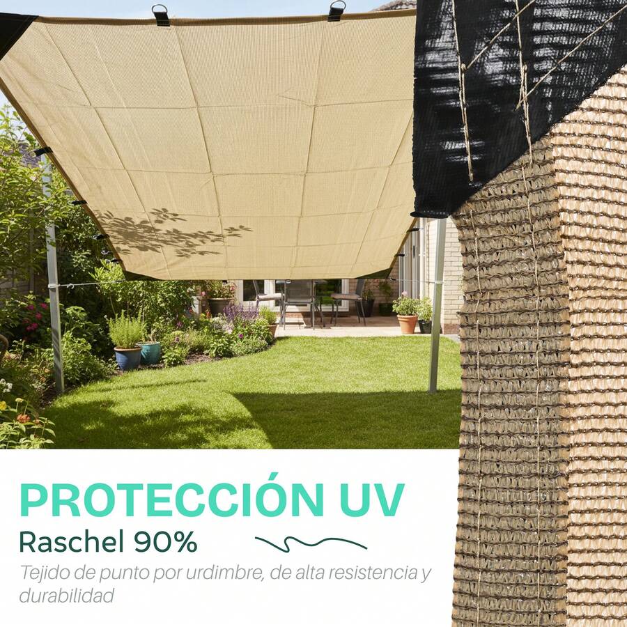 lonas para sombra malla sombra 90% raschel 5x5 reforzada lista para instalar - Beis - Ver 1