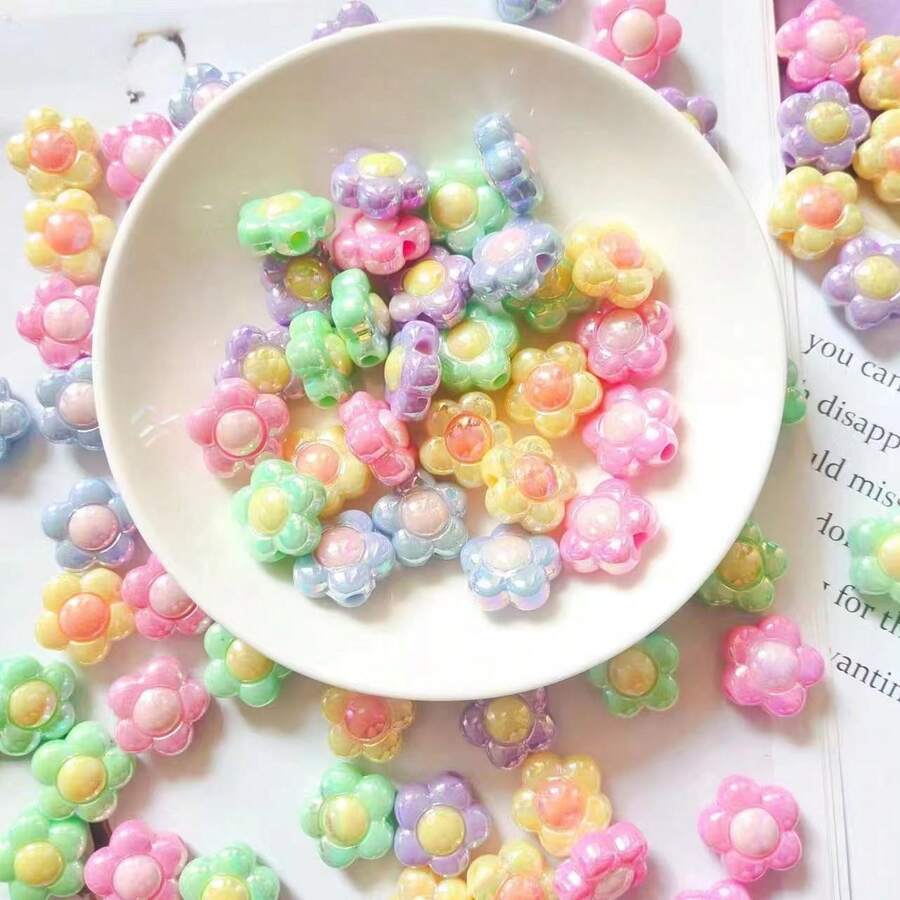 20pcs Acrylic Colorful AB Coated Sunflower & Plum Blossom Flower Beads For DIY Jewelry Making, Phone & Key Chain Accessories - Flower - View 1