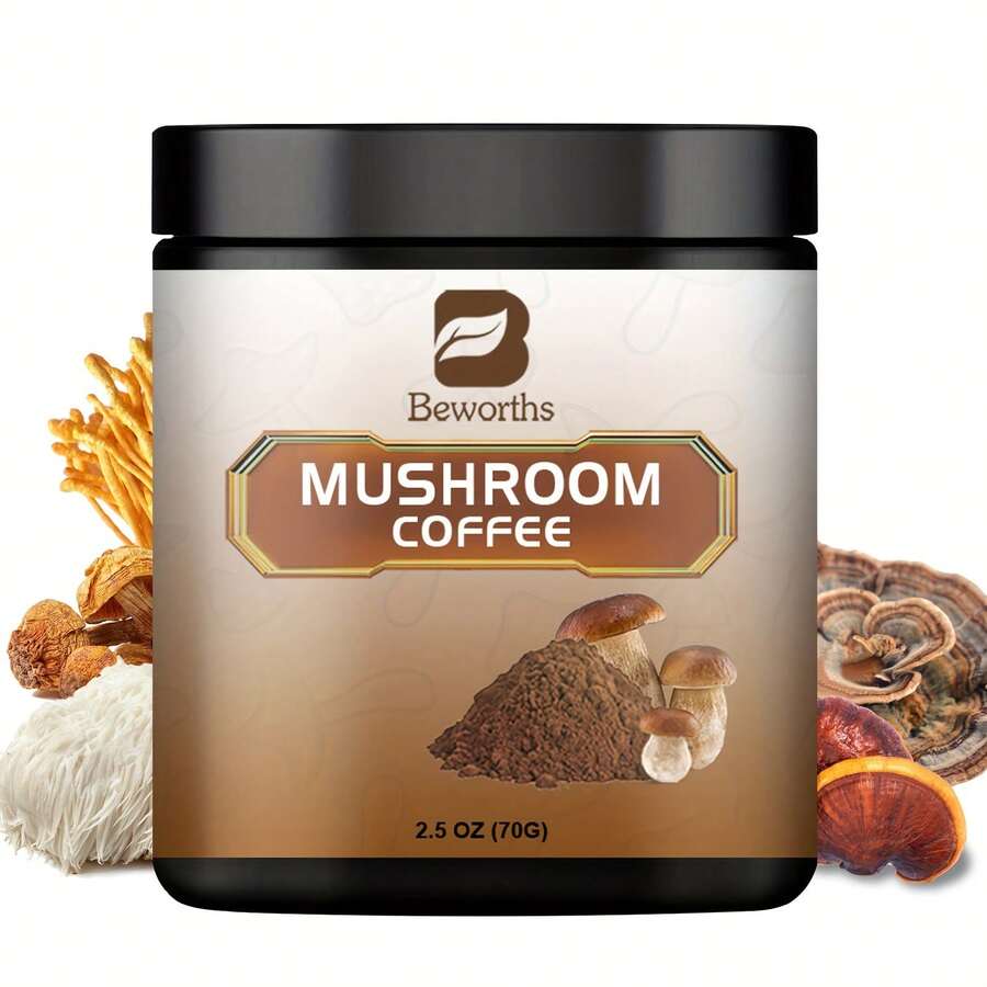Mushroom Coffee-Instant Coffee Mixed With Ganoderma Lucidum, Cordyceps Sinensis, Lion'S Mane, Chaga And Turkey Tail Mushrooms-250g/8.8oz - 70g - 查看 1
