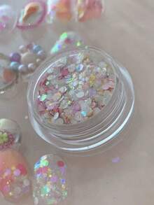 1 Box Mermaid Nail Art Decorations, Autumn Pink & White Shimmery Bubble Sequins, Sparkling Eye Makeup Accessories, Delicate Nail Art Supplies, Nail Sequins, DIY Glitter, Nail Salon Decorations