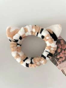 1 pieza/1 set (Diadema - 1 pieza + Muñequera - 2 piezas) Diadema con orejas de gato a lunares y rayas, muñequera multifuncional impermeable para lavarse la cara, maquillaje y cuidado de la piel, decoración del hogar y del baño, decoración de otoño, vuelta al colegio, cabello