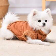 1 pieza Ropa para mascotas Chaleco térmico forrado para otoño/invierno, Chaqueta de ante minimalista y de moda, Adecuado para perros medianos/pequeños en otoño/invierno