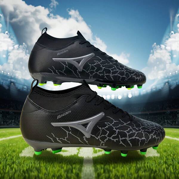 1 Pair Adult & Student High-Top Outdoor Soccer Cleats, Professional Football Shoes, Large Size Non-Slip AG/FG Spikes For Natural Grass, Soft Ground, Leather Football Training Boots, Lightweight High-Performance Anti-Slip Design, Top-Grade Soccer Boots