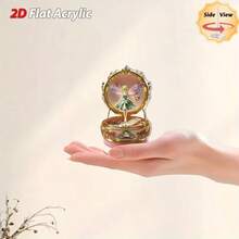 2D平面，1个优雅仙女音乐盒，带旋转底座 - 2D平面亚克力桌面摆件，金色饰面，柔和闪亮的旋律，精美的盒盖和仙女造型，适合家居/办公室展示、室内使用，营造梦幻夜晚氛围或作为实用装饰摆件，配有金色音乐盒和发光仙女，耐用的亚克力结构，适合各种房间