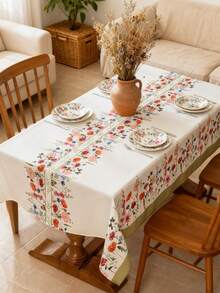 1 pieza Mantel rectangular estilo bohemio, estampado floral colorido, lavable, adecuado para decoración del hogar diaria, cocina, comedor, sala de estar, fiestas, citas, festivales, /verano - Flores silvestres con bordes verdes - Ver 11