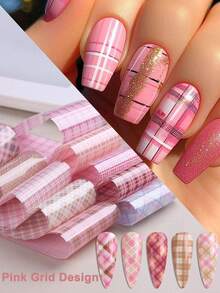 1 Gói Giấy Dán Móng Tay Họa Tiết Caro Hồng Tự Làm, Kiểu INS, Ruy Băng Đốm Hồng Dễ Thương Kawaii, Miếng Dán Móng Tay Trang Trí, Thích Hợp Cho Nghệ Thuật Làm Móng Và Tiệm Làm Móng. - Nhiều màu - Xem 2