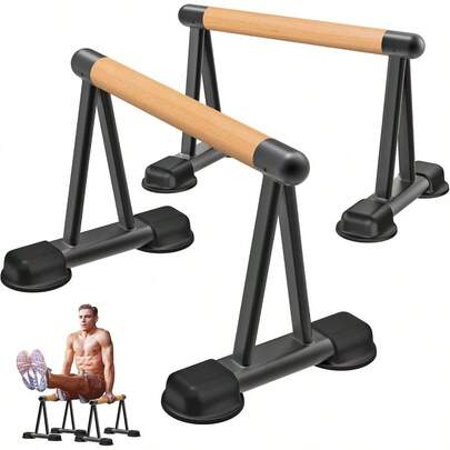 Push Up Bar 12'' High Parallettes Bars With Wooden Handles Stable And Comfortable Calisthenics Equipment Suitable For Handstand LSit Dip Bar Strength Training For Indoor Outdoor Use