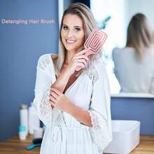 Detangler Hair Brush, Dry And Wet Vented Detangling Hair Brush For Women And Men, Ultra-Soft Nylon Bristles, Confort Paddle Curved Styling Hairbrush Daily Use Hair Comb For All Hair Types (Pink)) - Hồng - Xem 4