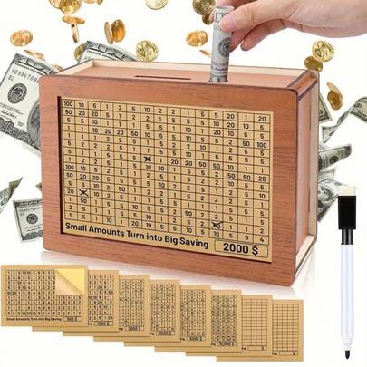 1pc 1000/3000/5000/10000 Euro Wooden Piggy Bank, Reusable Money Box, Wooden Coin Bank For Goal Planning, Home Decor, Desktop Accessory, Halloween Gift, Christmas Gift, Ideal Gift For Friends, Mothers, Fathers, Lovers (Random Color & Style)