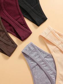 FINETOO 5pcs/Pack Women's Solid V-Shaped Waist Comfortable Casual Minimalist Basic Sexy Thong - Multicolor - View 6