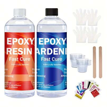 Epoxy Resin Kit (16 Oz) - Crystal Clear, Non-Yellowing, Bubble-Free! Self-Leveling 1:1 Pour Resin Ideal For Jewelry, Crafts, And River Tables. Artistic And Creative Projects