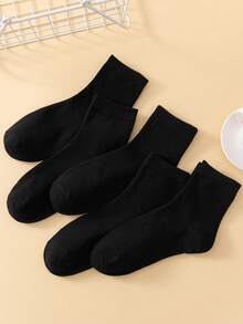 5 Pairs Classic Black Mid-Calf Socks, Versatile And Casual For Everyday Wear - Black - View 2