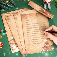 12 Uds A5 papel Kraft Retro de Navidad membrete, papel de carta de muñde nieve de Papá Noel, papel de carta de bendición escrito a mano de regalo - 12 piezas - Ver 3