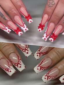 2片红色爱心蝴蝶结美甲贴纸，3D自粘浪漫爱心图案美甲贴，情人节美甲装饰，易于粘贴，适合女性，爱心美甲贴纸，美甲用品 - 紅色 - 查看 10