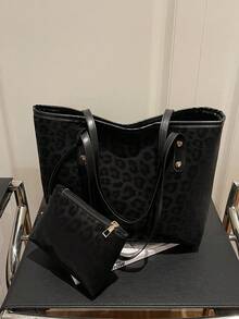 Fashionable Geometric Pattern Foldable Tote Bag, Large Capacity, Suitable For Girls And Women For Shopping, Commuting And Travel, Retro Style Handbag/Backpack - Black - View 3