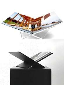 1pc X-Shaped Transparent Acrylic Book Stand, Reading Shelf, Music Album Display Rack, Black & White Book Holder, Home Decor, Suitable For Library, Cookbook, Music Album And Various Books Reading And Display, Countertop Decor For Kitchen - 透明色 - 查看 3